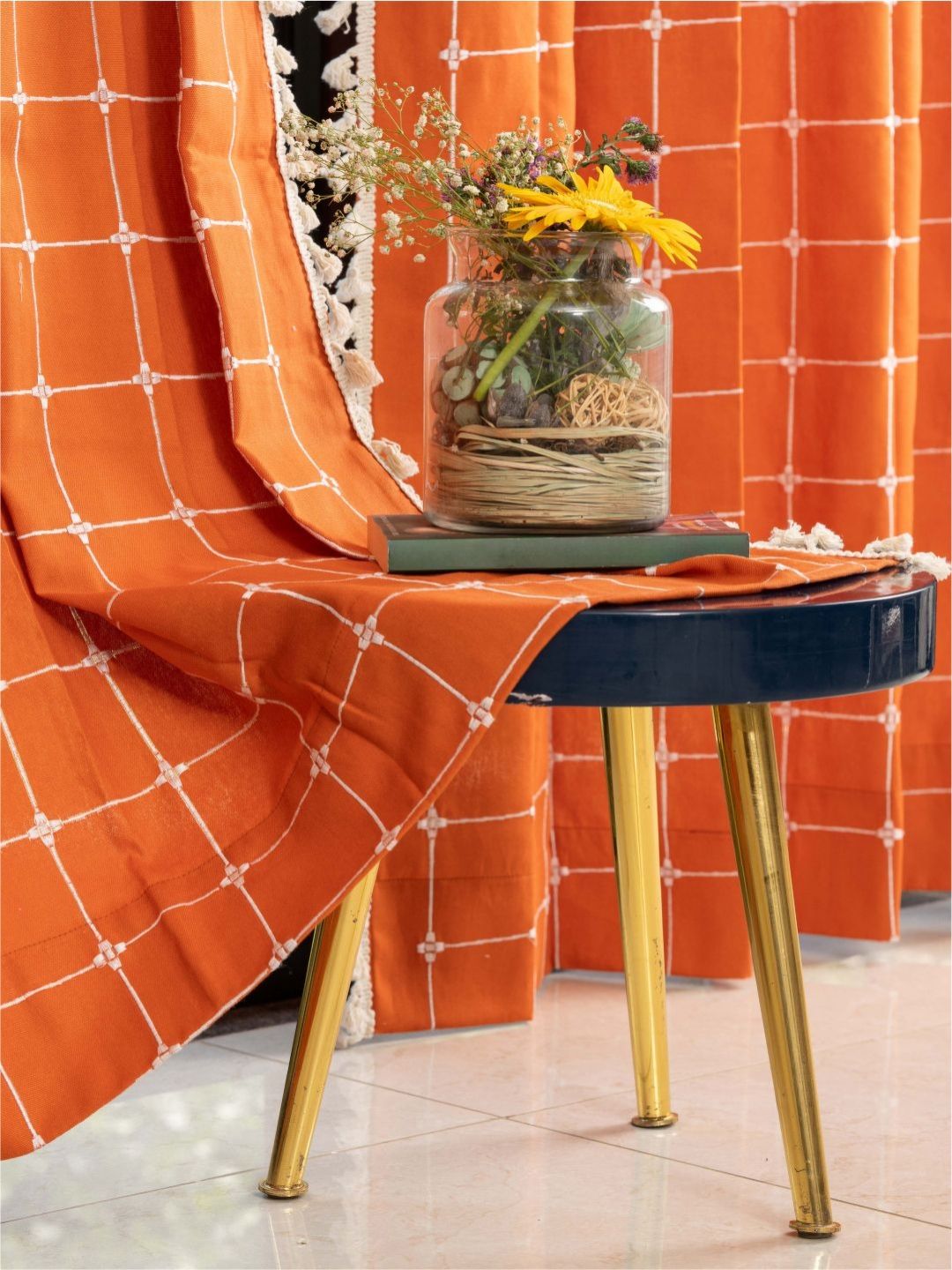 URBAN SPACE Orange & White Embroidered Long Door Curtain