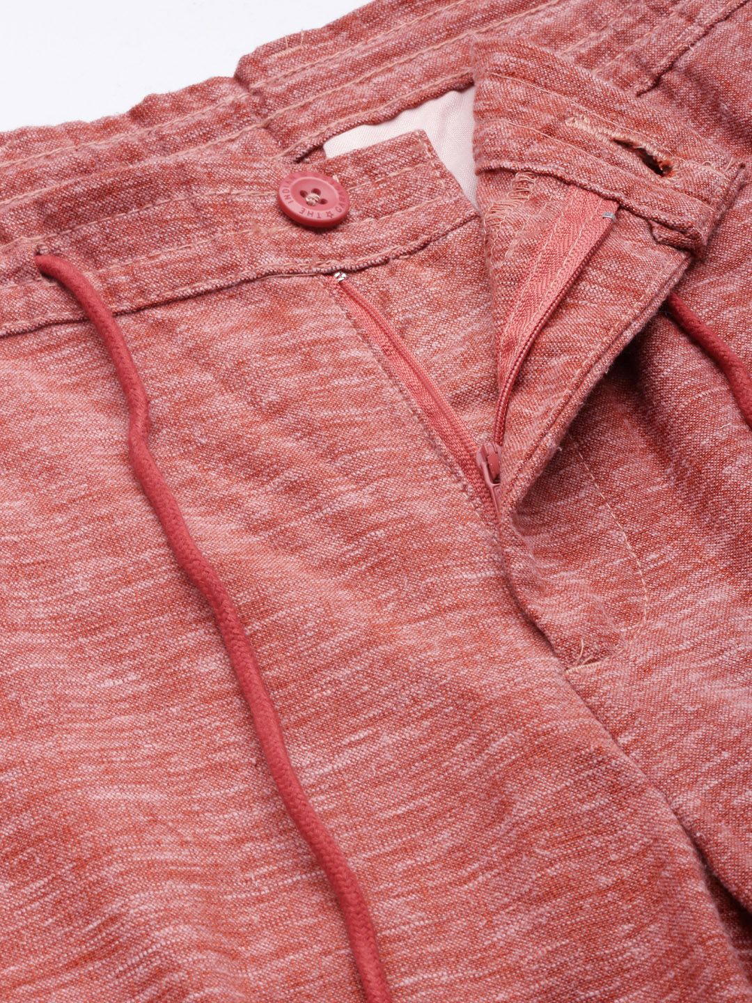 The Indian Garage Co Men Rust Red Melange Effect Slim Fit Trousers