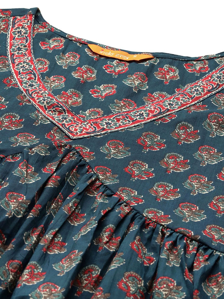 Indo Era Ethnic Motifs Printed Empire Pure Cotton Kurta with Trousers