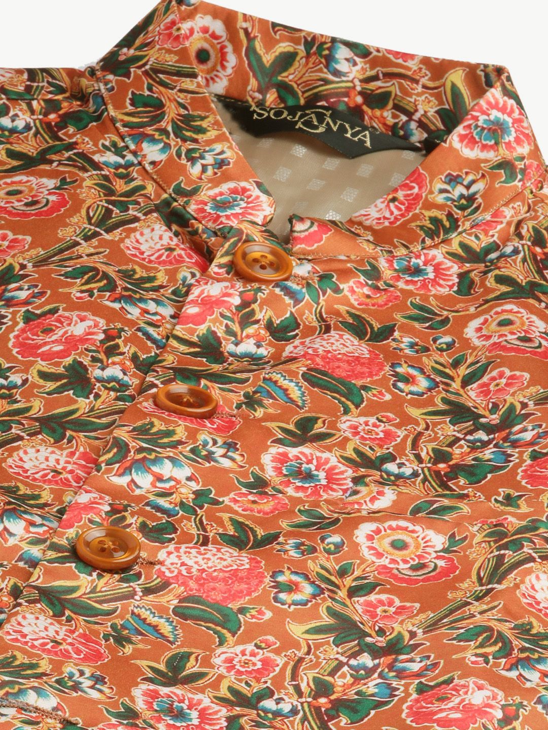 SOJANYA Men Black Solid Kurta Set With Ethnic Motifs Printed Nehru Jacket