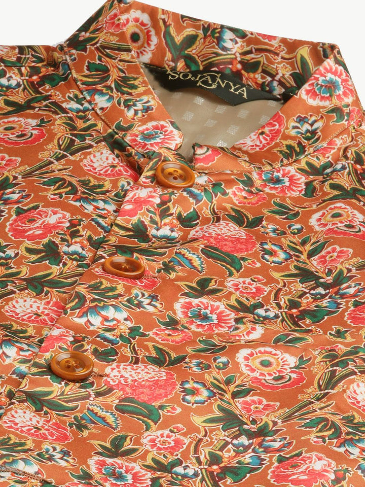 SOJANYA Set Kurta Solid Hitam Lelaki Bercetak Motif Etnik Jaket Nehru