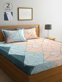 KLOTTHE Policotton Abstrak Berbilang Warna Mewah 300 TC King Denda 2 Cadar dengan 4 Sarung Bantal-98 x 87 inci