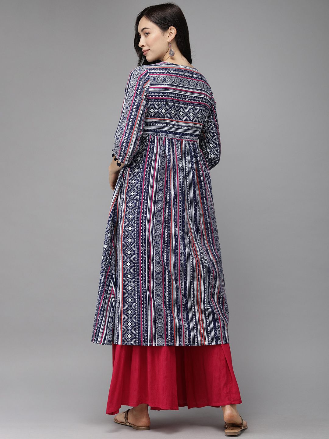 Anouk Women Blue & White Printed Anarkali Kurta