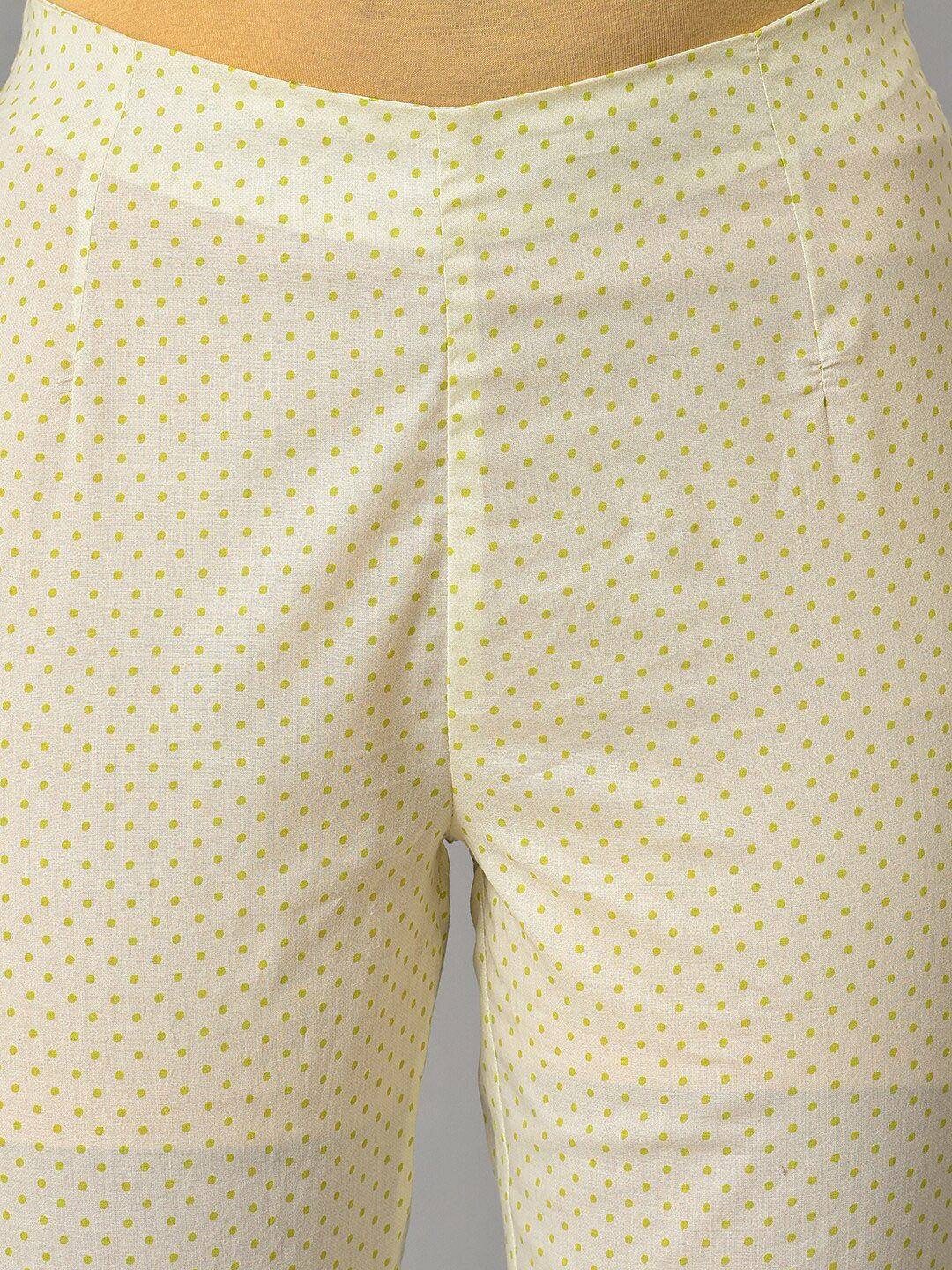 W Women White & Green Geometric Printed Mid Rise Pure Cotton Cropped Trousers