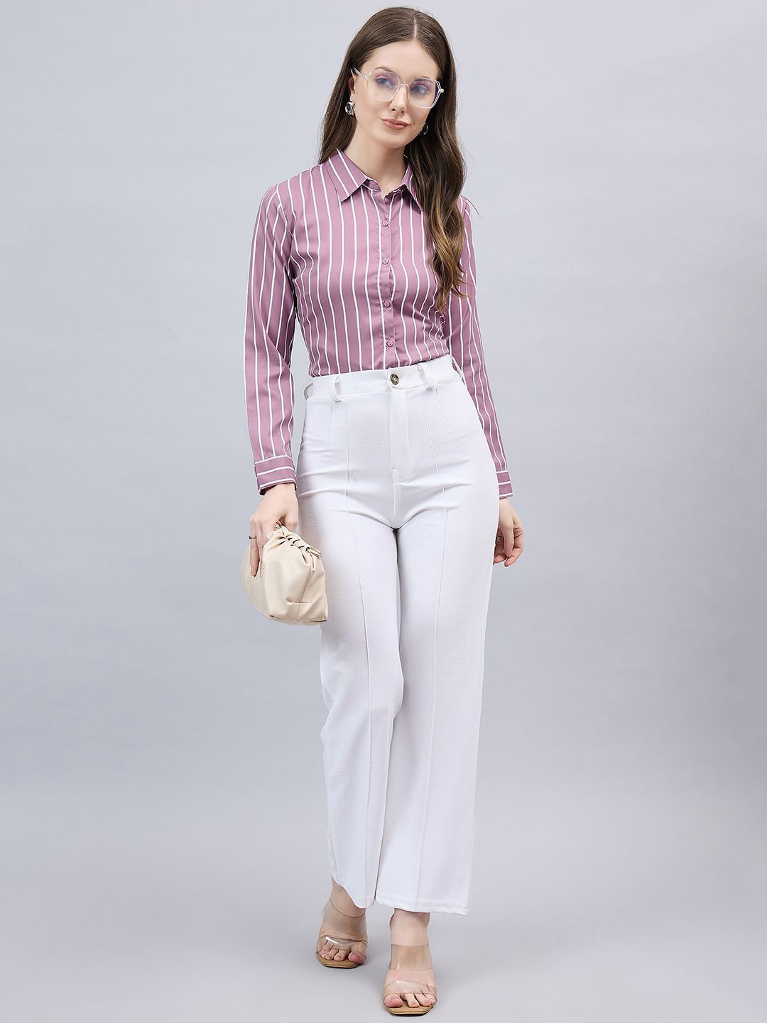 Style Quotient Women Smart Fit Striped Spread Collar Formal Shirt