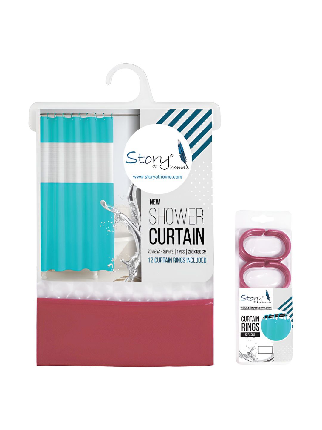Story@home Maroon & White Shower Curtains With 12 Rings