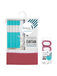Story@home Maroon & White Shower Curtains With 12 Rings