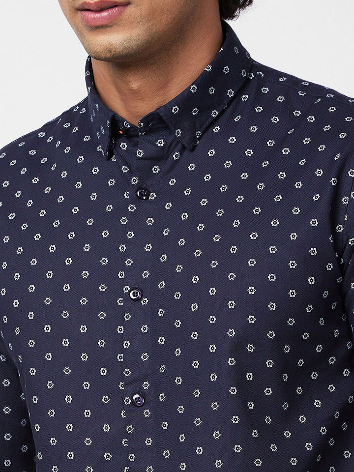 SPYKAR Slim Fit Geometric Printed Pure Cotton Casual Shirt