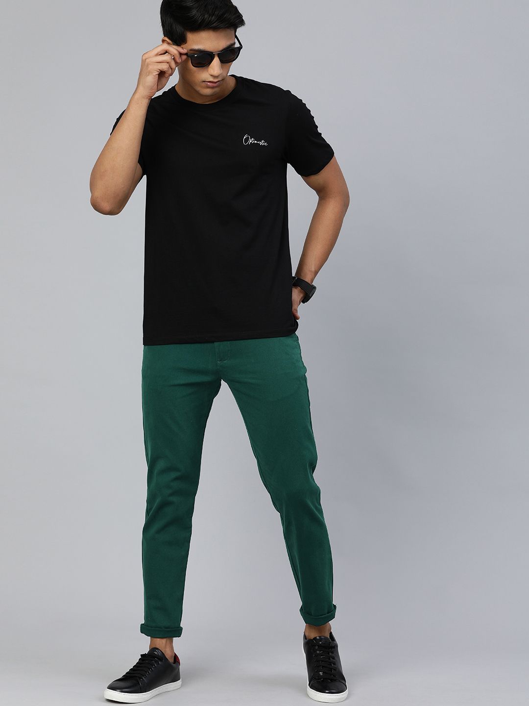 The Indian Garage Co Men Green Slim Fit Regular Trousers