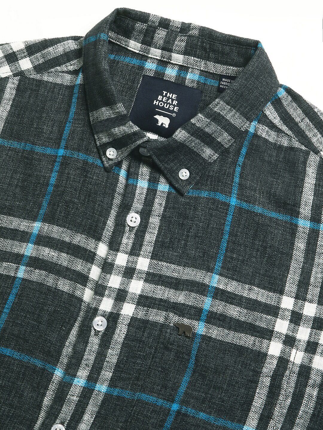 THE BEAR HOUSE Slim Fit Tartan Checked Button Down Collar Twill Casual Shirt