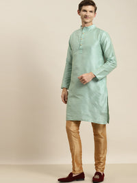 SOJANYA Kurta Hijau Laut Lelaki & Merah Karat dengan Jaket Churidar & Nehru