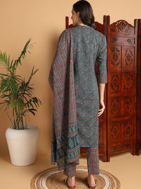 KALINI Ethnic Motifs Printed Mandarin Collar Kurta With Trousers & Dupatta