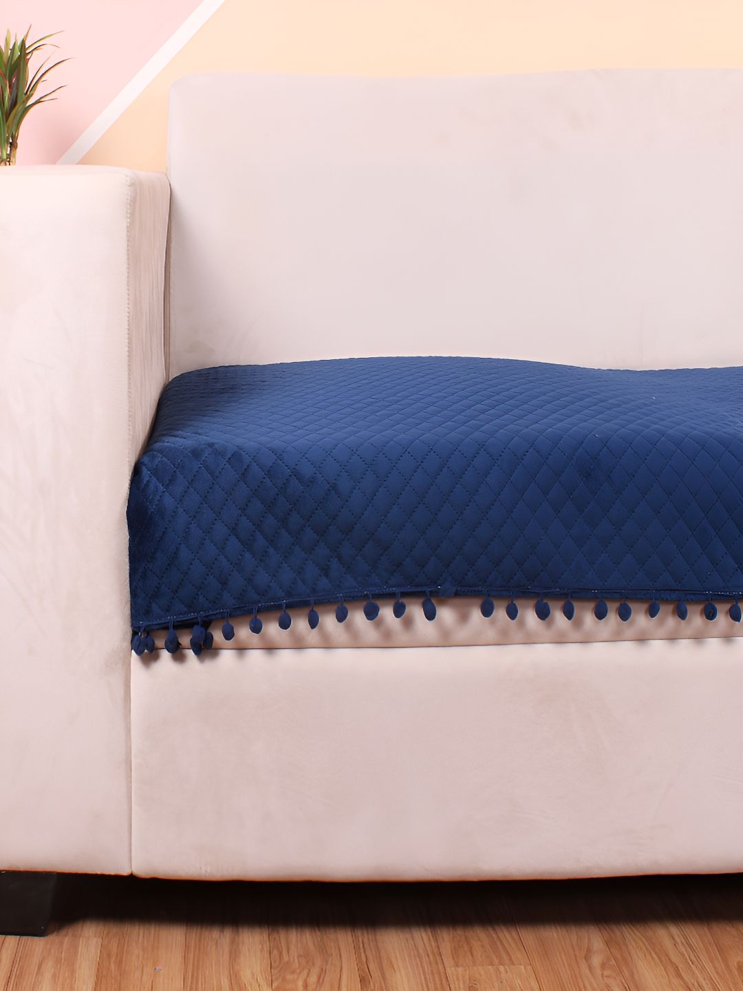 STITCHNEST Blue & Beige Self Design 3 Seater Sofa Cover