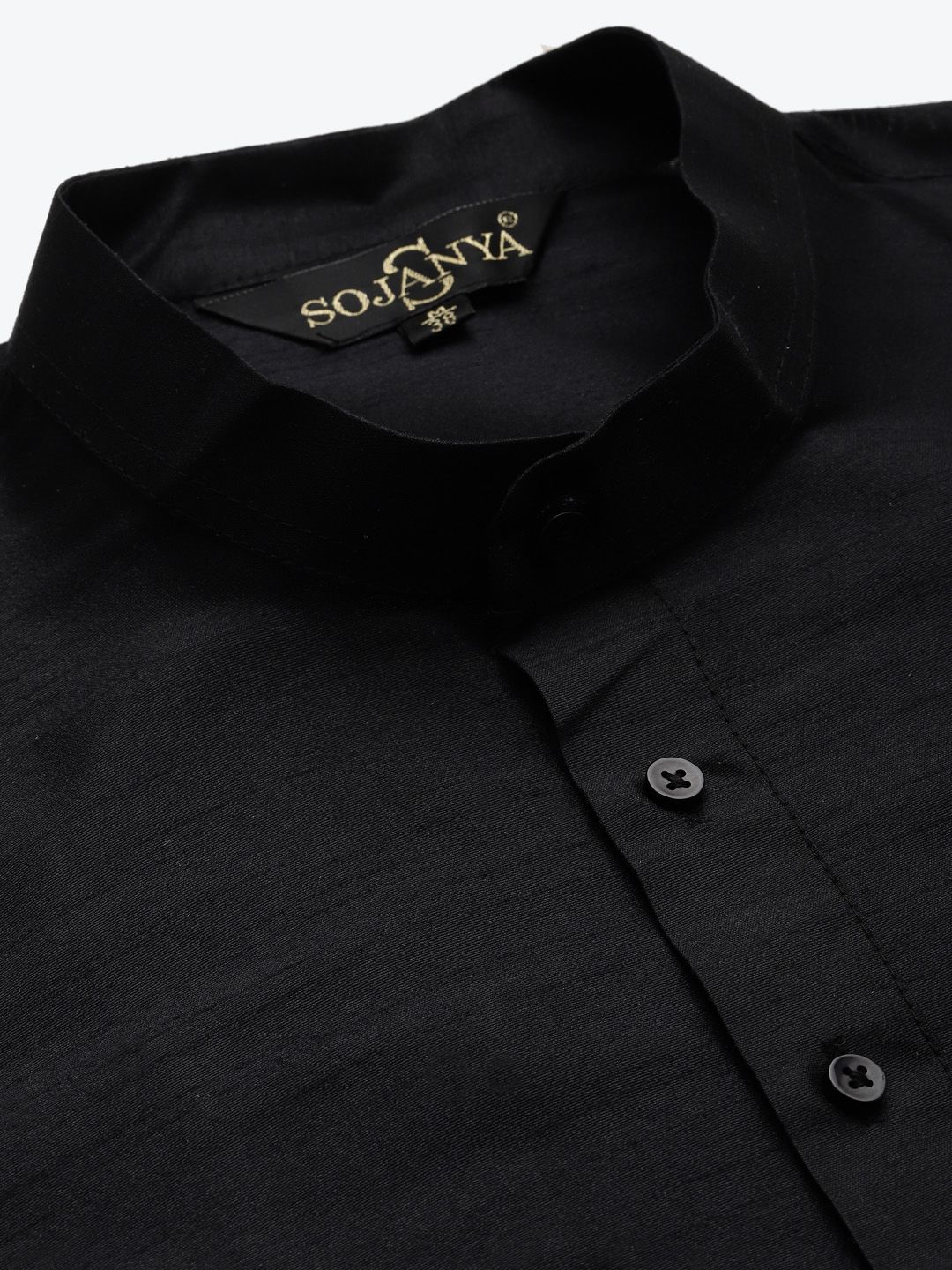 SOJANYA Men Black Kurta with Churidar & Nehru Jacket