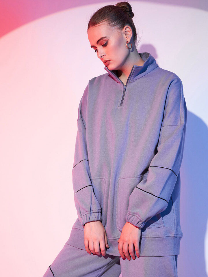 STREET 9 High Neck Half Zipper Fleece Pullover Sweatshirt