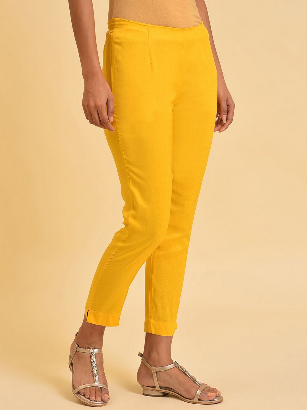 W Women Yellow Slim Fit Cigarette Trousers