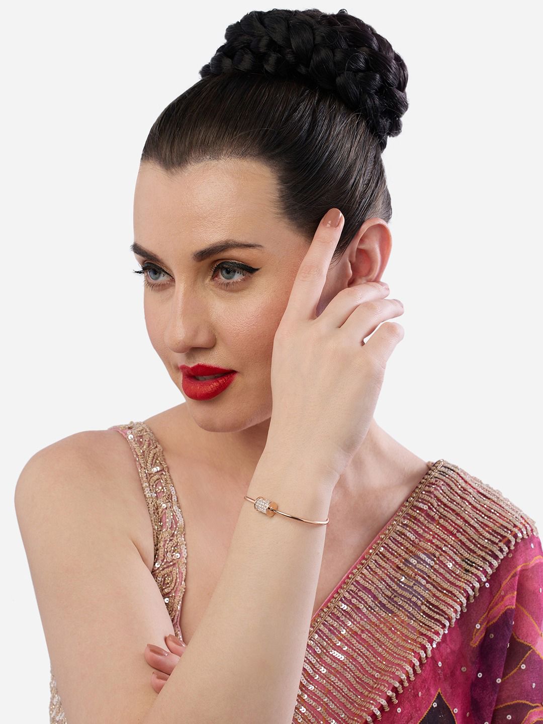 Zaveri Pearls Rose Gold-Plated Cubic Zirconia Stone Studded Kada Bracelet