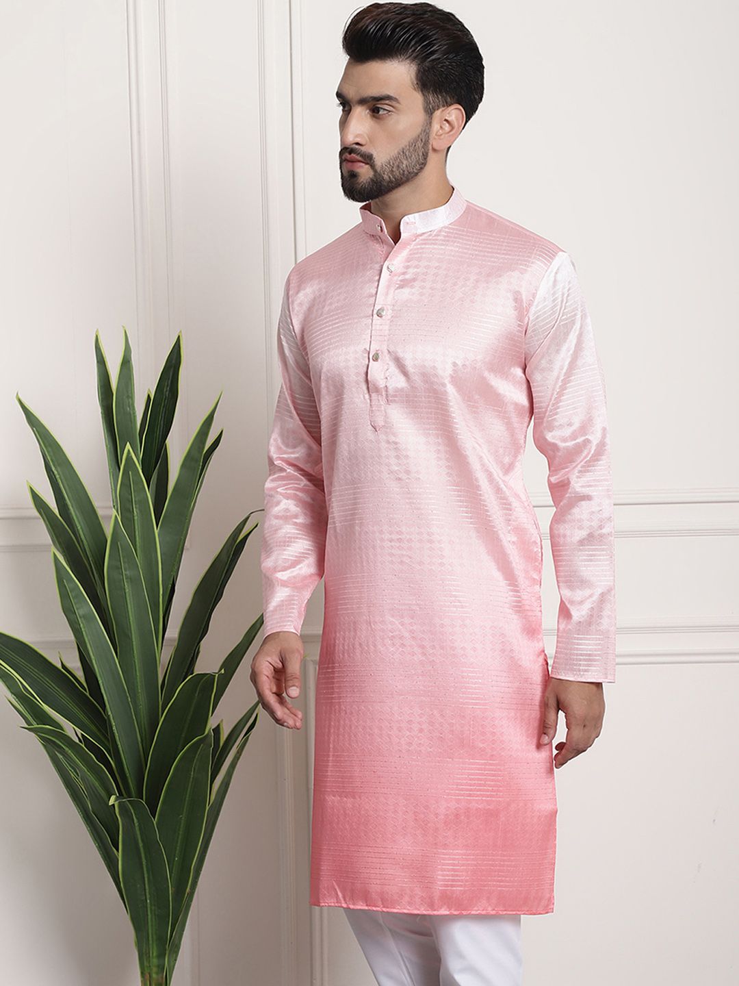 SOJANYA Men Pink Jacquard Kurta