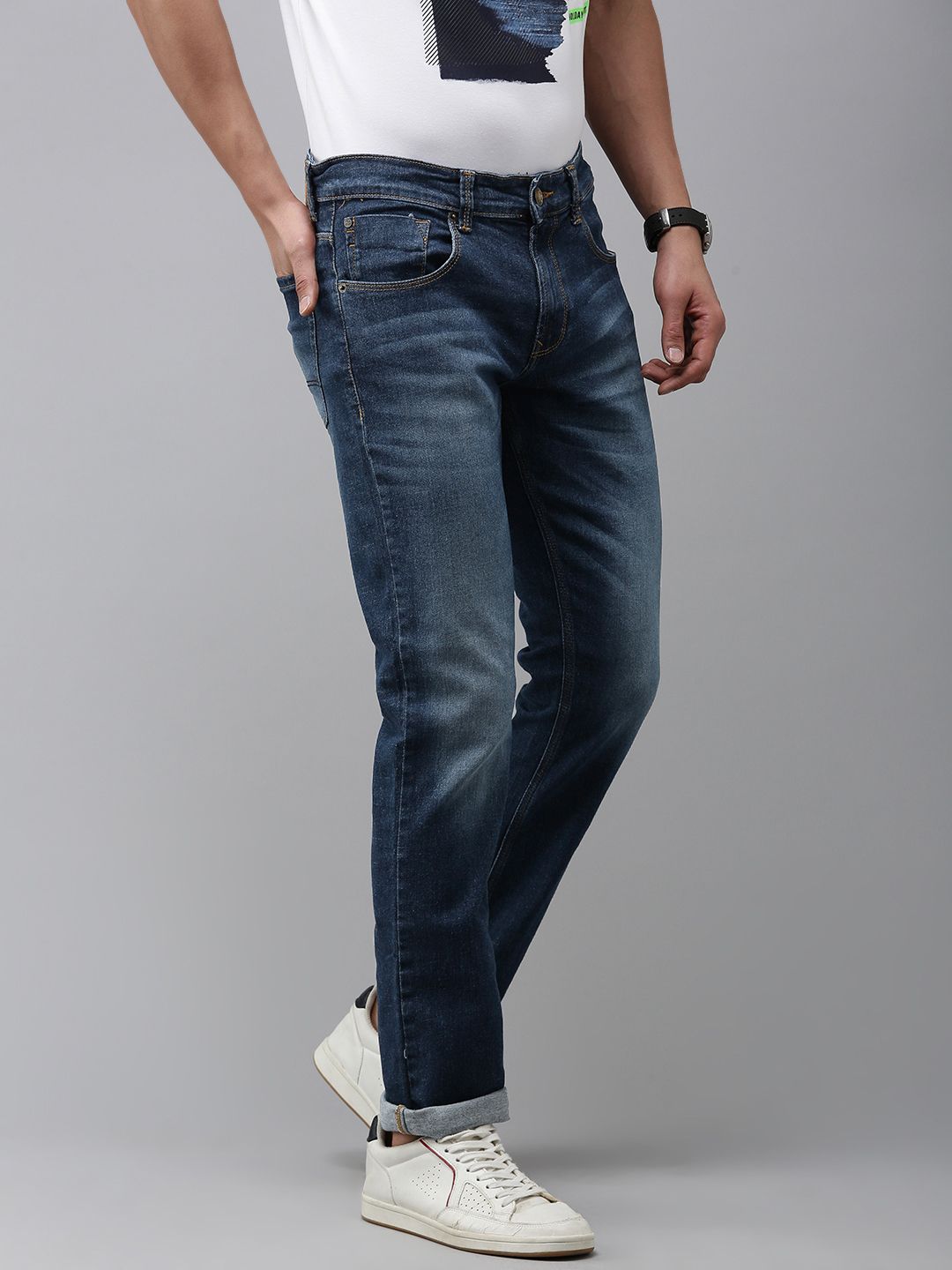 SPYKAR Men Mid Rise Heavy Fade Stretchable Jeans