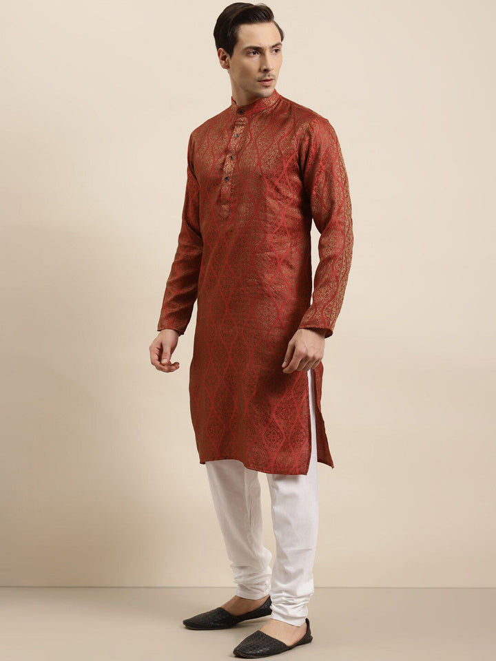 SOJANYA Ethnic Motifs Woven Design Mandarin Collar Regular Kurta With Churidar