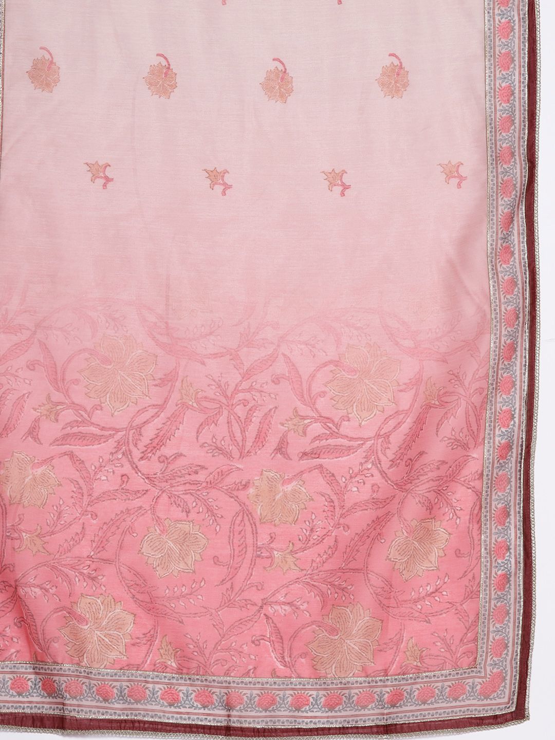 Libas Floral Yoke Design Regular Mirror Work Kurta With Trousers & With Dupatta