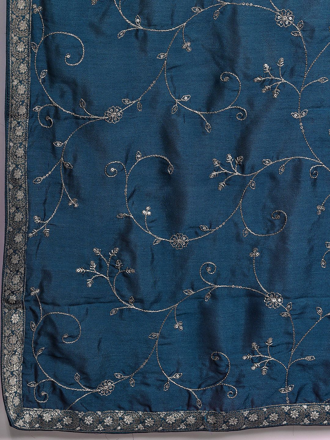 Indo Era Floral Embroidered Sequinned Kurta With Trousers & Dupatta