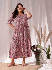 CURVY STREET Plus Size Animal Print V-Neck Long Sleeves Fit & Flare Dress