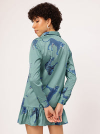 DressBerry Jungle Fever Flounce Hem Shirt Style Mini Dress