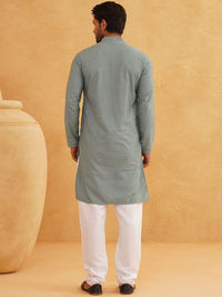 SOJANYA Geometric Embroidered Mandarin Collar Thread Work Pure Cotton Kurta With Churidar