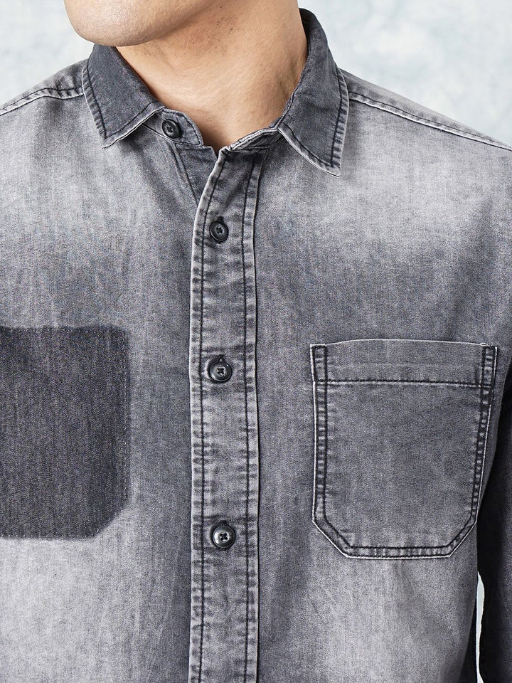 The Indian Garage Co Men Charcoal Black Faded Casual Shirt