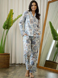 SANSKRUTIHOMES Women Grey & White Printed Pure Cotton Night suit
