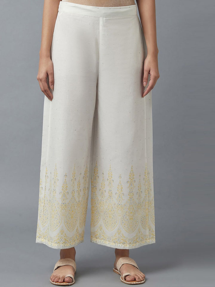 W Women White Ethnic Motifs Printed Trousers