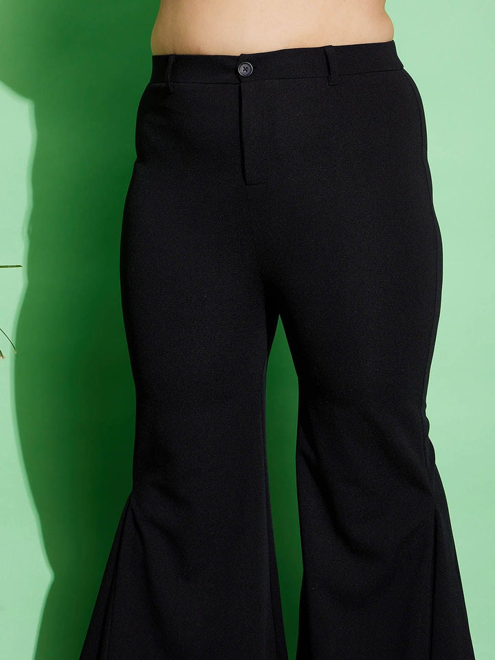 SASSAFRAS Curve Plus Size Women High-Rise Black Flared Trousers