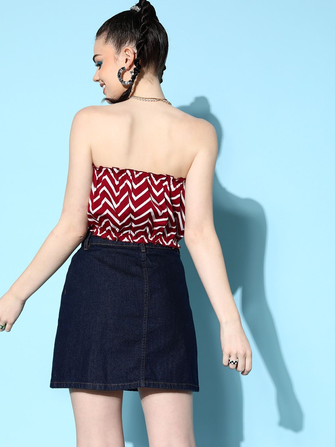 Berrylush  Lovely Maroon Geometric Bustier Crop Top