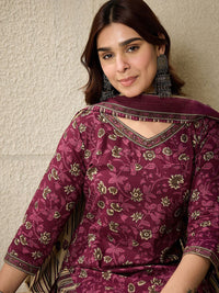 Indo Era Floral Printed V Neck Pure Cotton Kurta With Salwar & Dupatta
