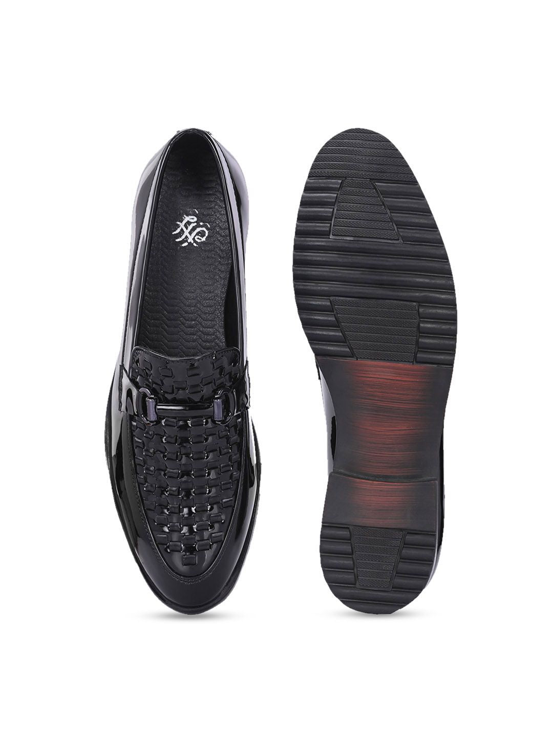 House of Pataudi Men Textured Round Toe Slip-On Formal Loafers