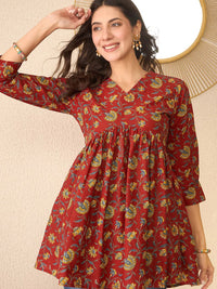 KALINI Women Floral Print Peplum V-Neck Regular Top
