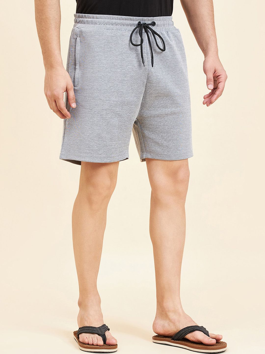 Sweet Dreams Men Grey Melange Mid-Rise Lounge Shorts