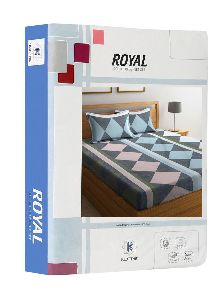 KLOTTHE Grey Geometric Cotton 300 TC King Fine Bedsheet with 2 Pillow Covers-98 x 89 inches