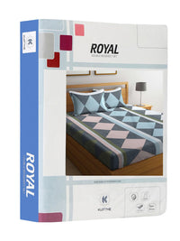 KLOTTHE Grey Geometric Cotton 300 TC King Fine Bedsheet with 2 Pillow Covers-98 x 89 inches
