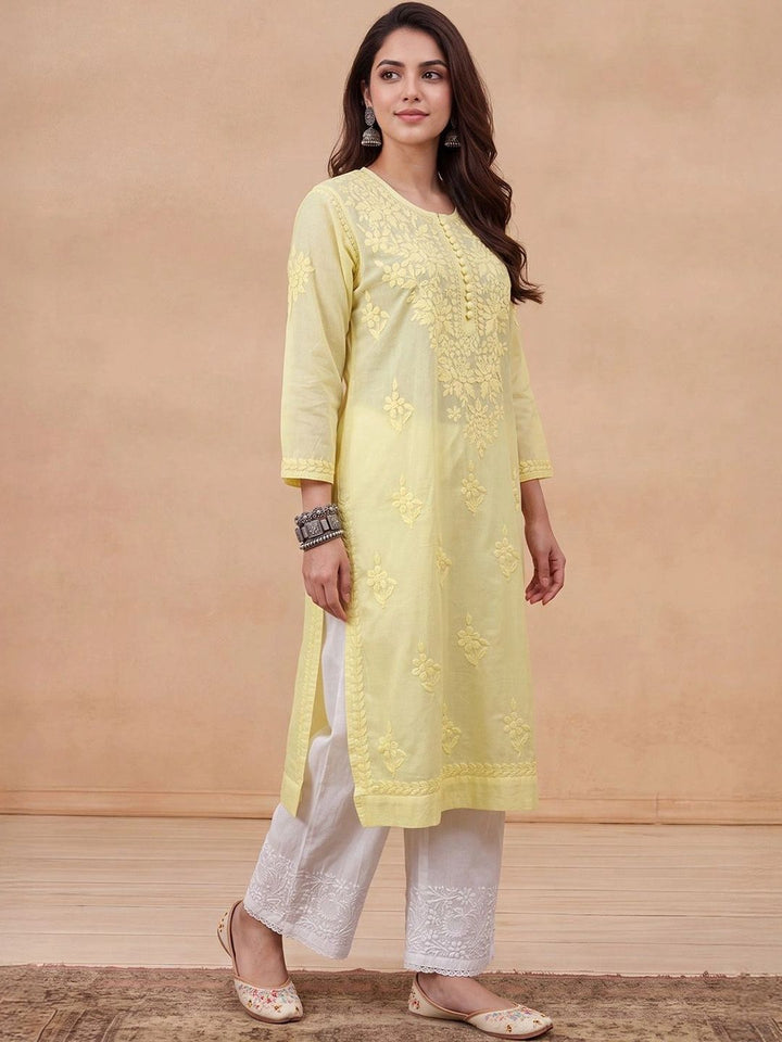 Rumah Wanita Chikankari Motif Etnik Sulam Benang Kerja Kurta
