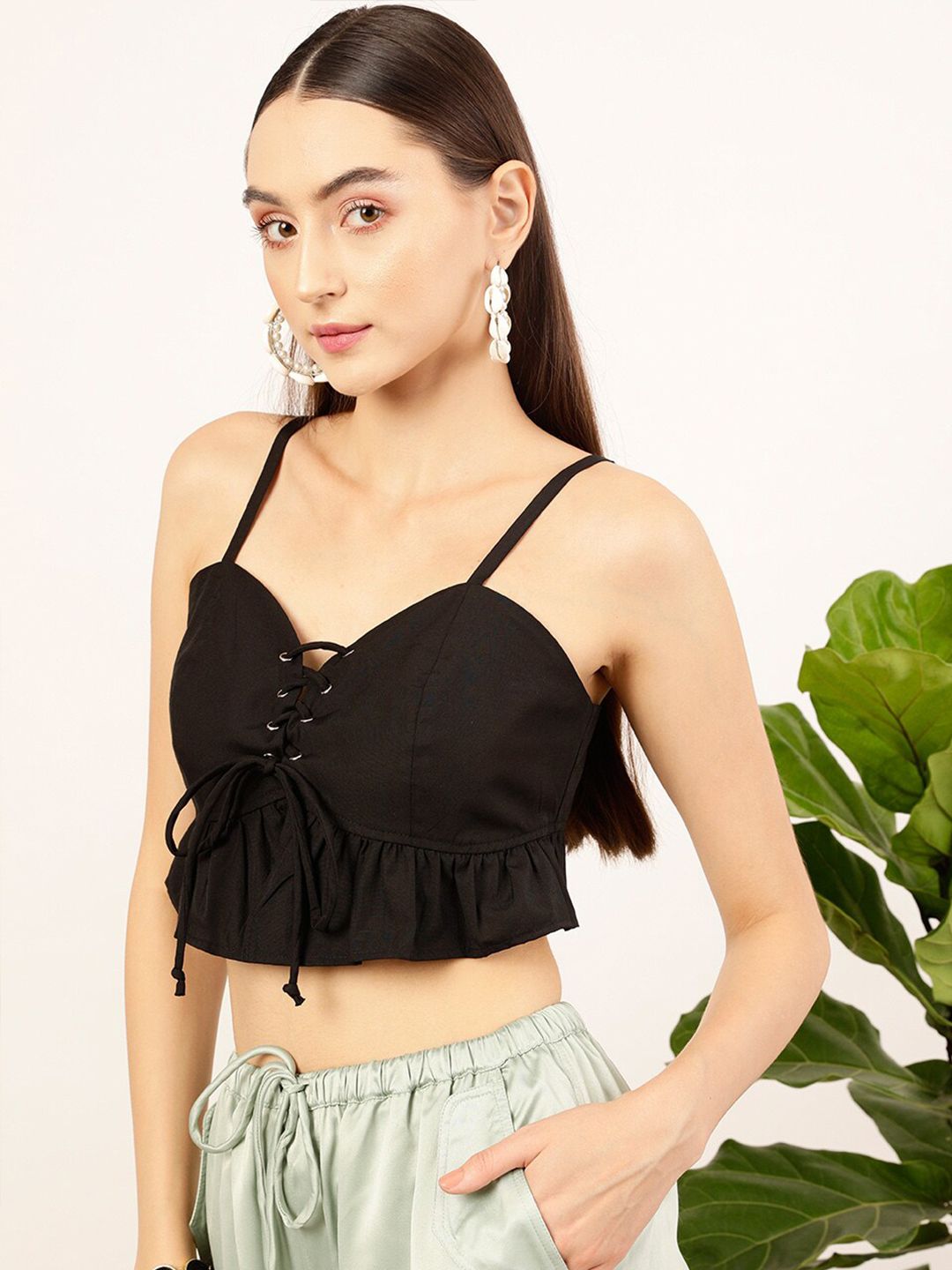 STREET 9 Black Shoulder Straps Cotton Bralette Top