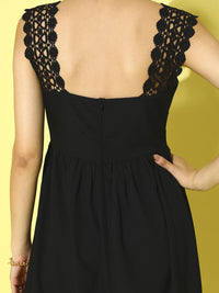 Berrylush Crepe Schiffli Fit & Flare Midi Dress