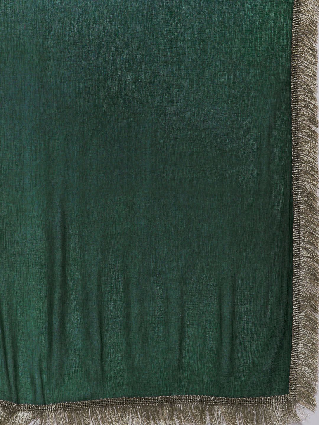Varanga Women Green Yoke Design Mirror Work Kurta with Trousers &  Dupatta