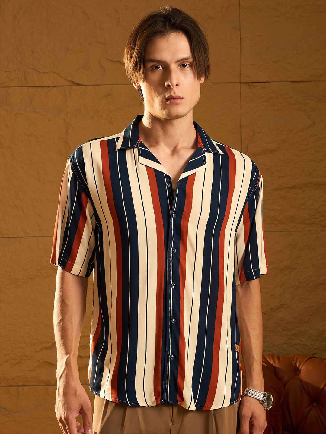 DENNISON Vertical Striped Drop Shoulder Oversized Shirt