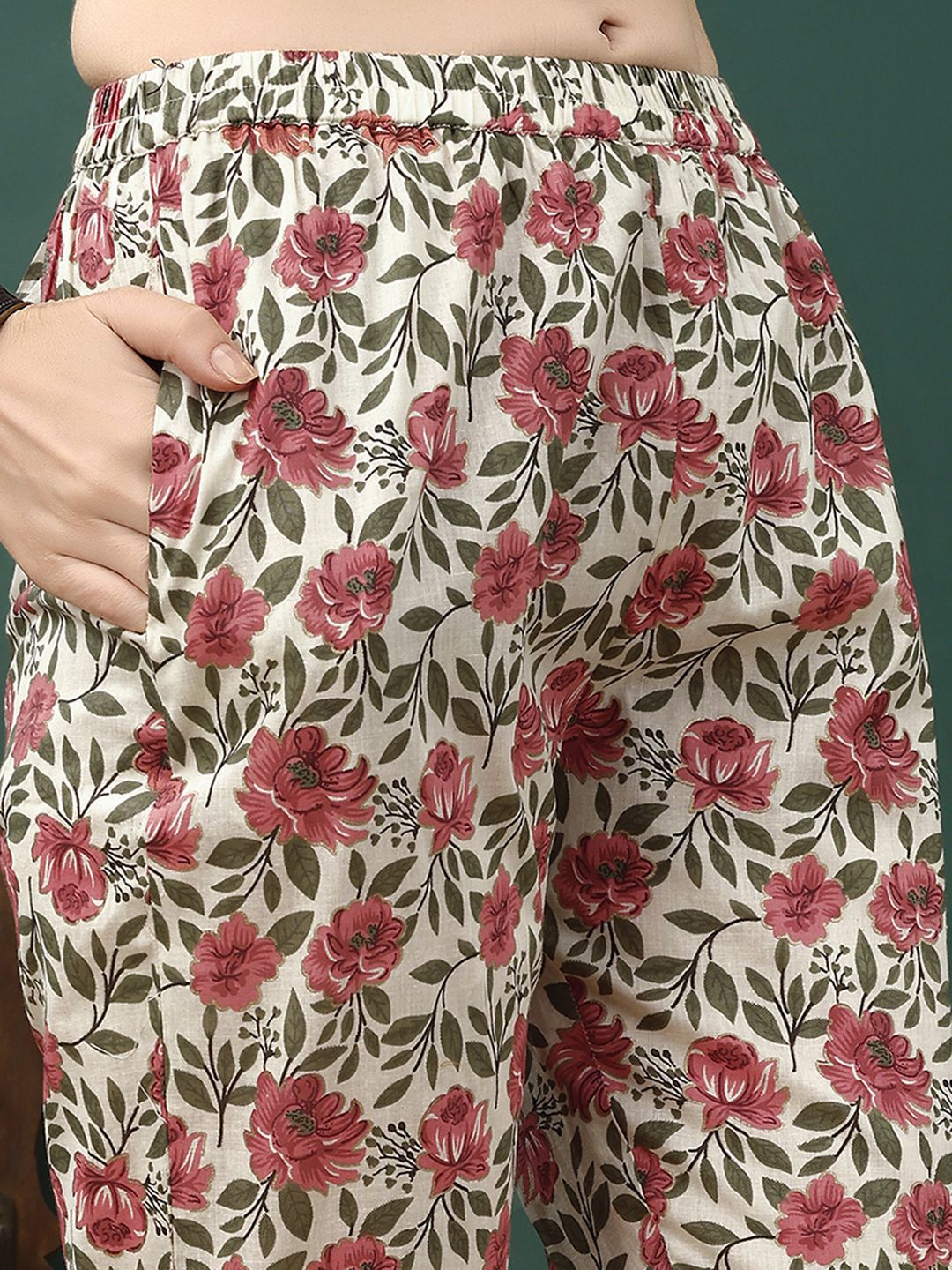 KALINI Floral Printed Pure Cotton Anarkali Kurta With Trousers & Dupatta
