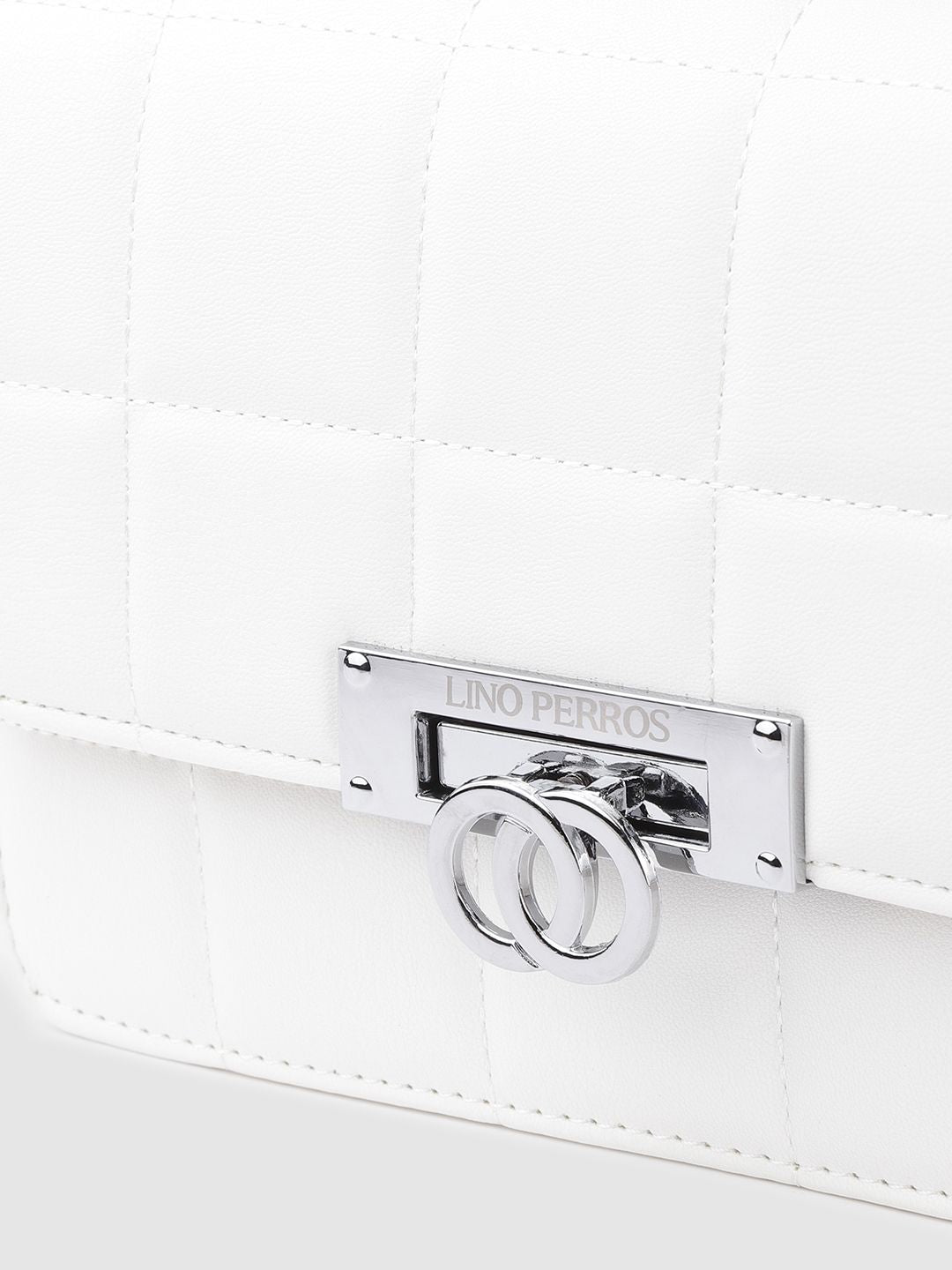 Lino Perros Women Off White Solid Quilted Structured Sling Bag