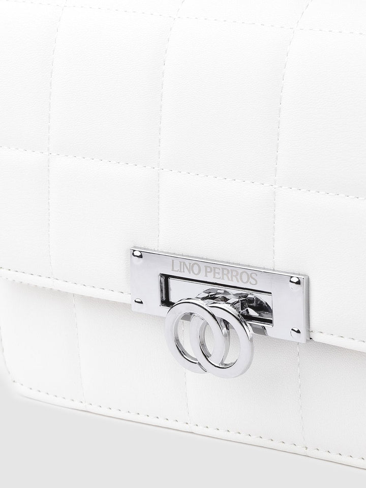 Lino Perros Women Off White Solid Quilted Structured Sling Bag