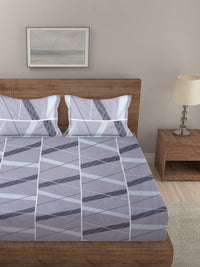 KLOTTHE Grey Geometric Polycotton 210 TC King Halus Cadar dengan 2 Sarung Bantal-98 x 89 inci
