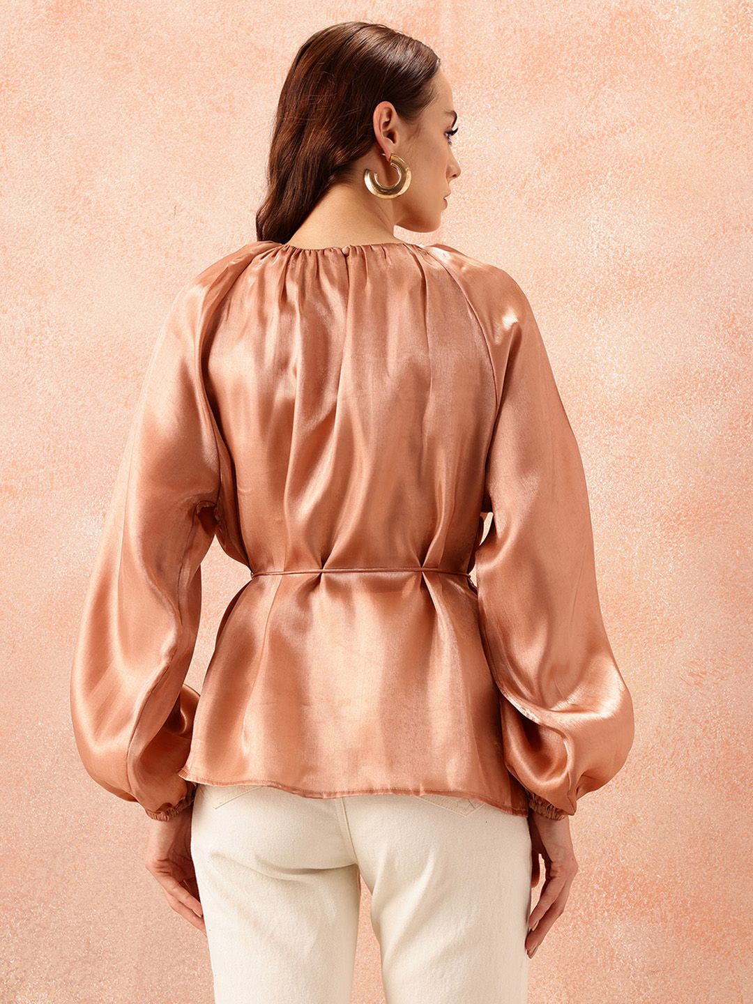 all about you Puff Sleeves Waist Tie-Up Top